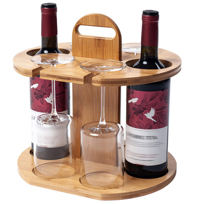 11.8x9.8x11.8 inch Houten wijnrek Wijnopslag Set bevat 2 flessen en 4 glazen