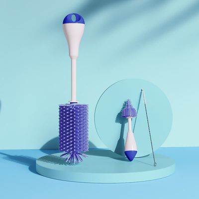 3-in-1 roterende siliconen reinigingsborstelset met rechte handgreep voor babymelk-zuigfles Tepelstro