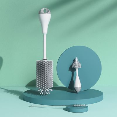 3-in-1 roterende siliconen reinigingsborstelset met rechte handgreep voor babymelk-zuigfles Tepelstro