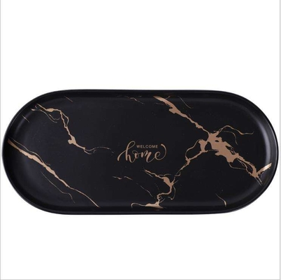 Zwart Marmeren Loodvrij Ceramisch Dienend Tray Round Oval Non Toxic