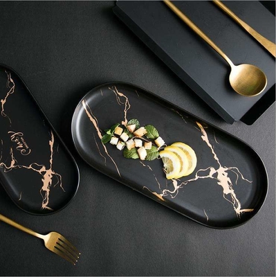 Zwart Marmeren Loodvrij Ceramisch Dienend Tray Round Oval Non Toxic