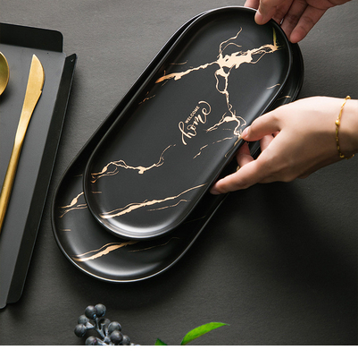 Zwart Marmeren Loodvrij Ceramisch Dienend Tray Round Oval Non Toxic